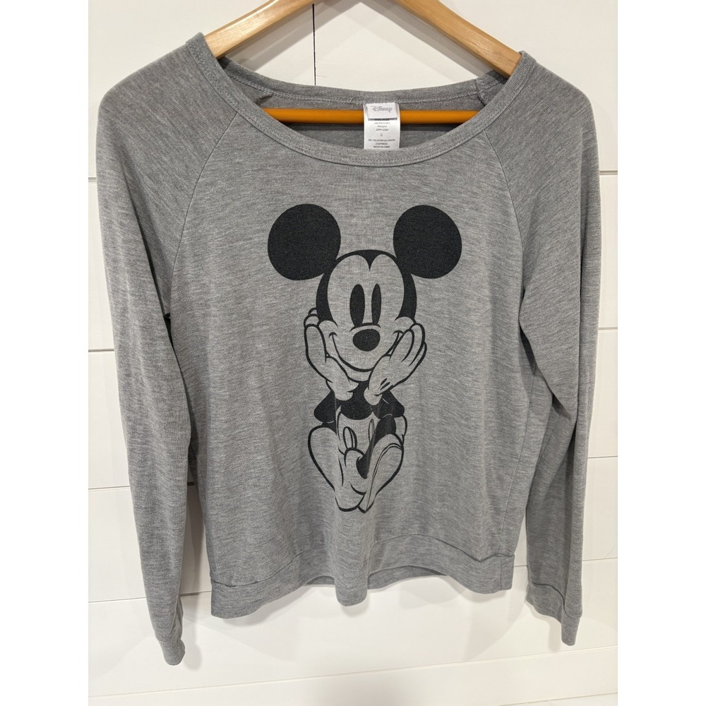 Disney Mickey Mouse Long Sleeve T Shirt Crew Neck Women's Size L Large Gray